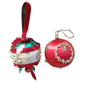 Vintage 60s Handmade Beaded Christmas Ornaments 2 pieces